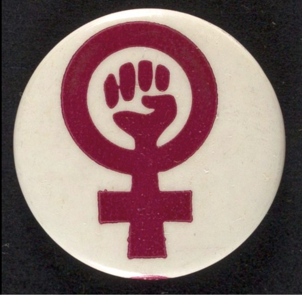 Women's Liberation button, white and maroon