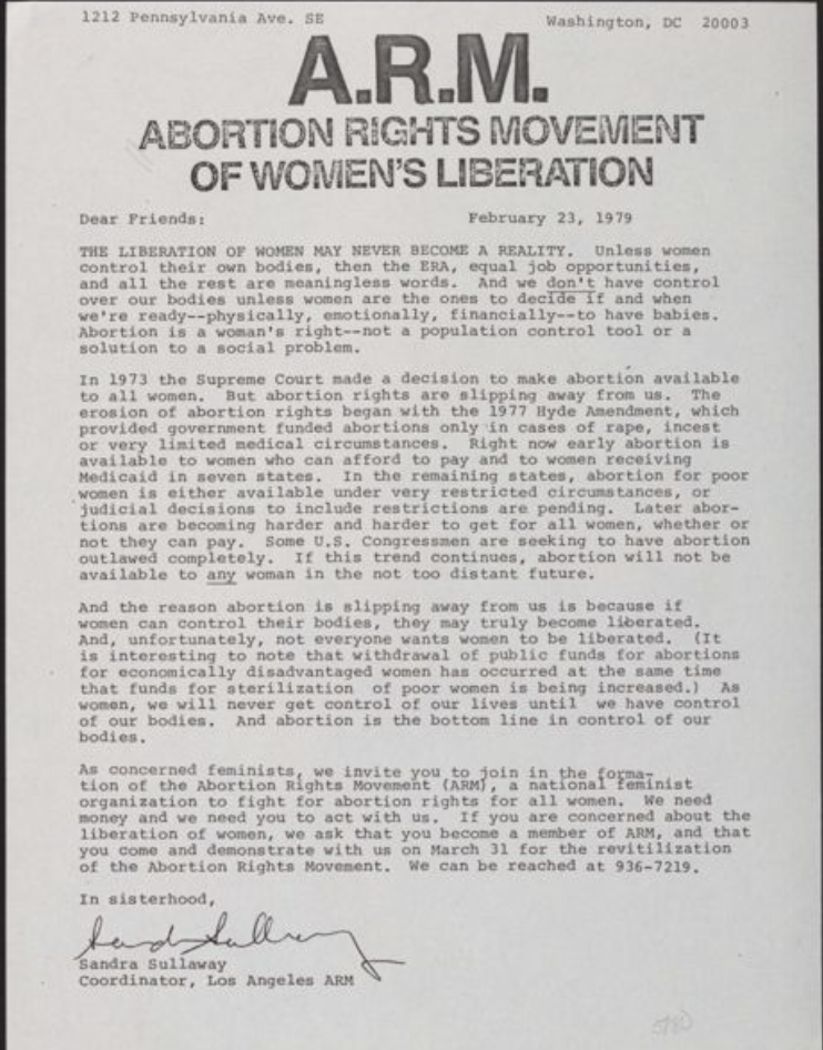 Abortion Rights Movement of Women’s Liberation flier