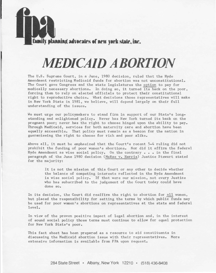 Medicaid Abortion fact sheet