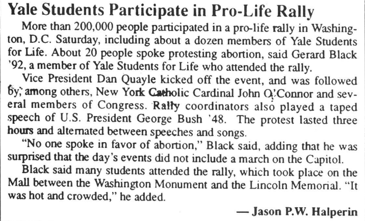 Yale Students Participate in Pro-Life Rally
