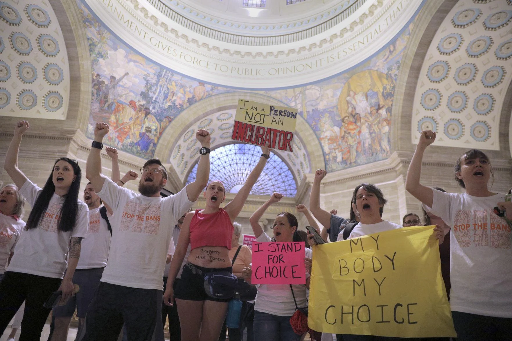 Demonstrators outside the Missouri House of Representatives, 2019